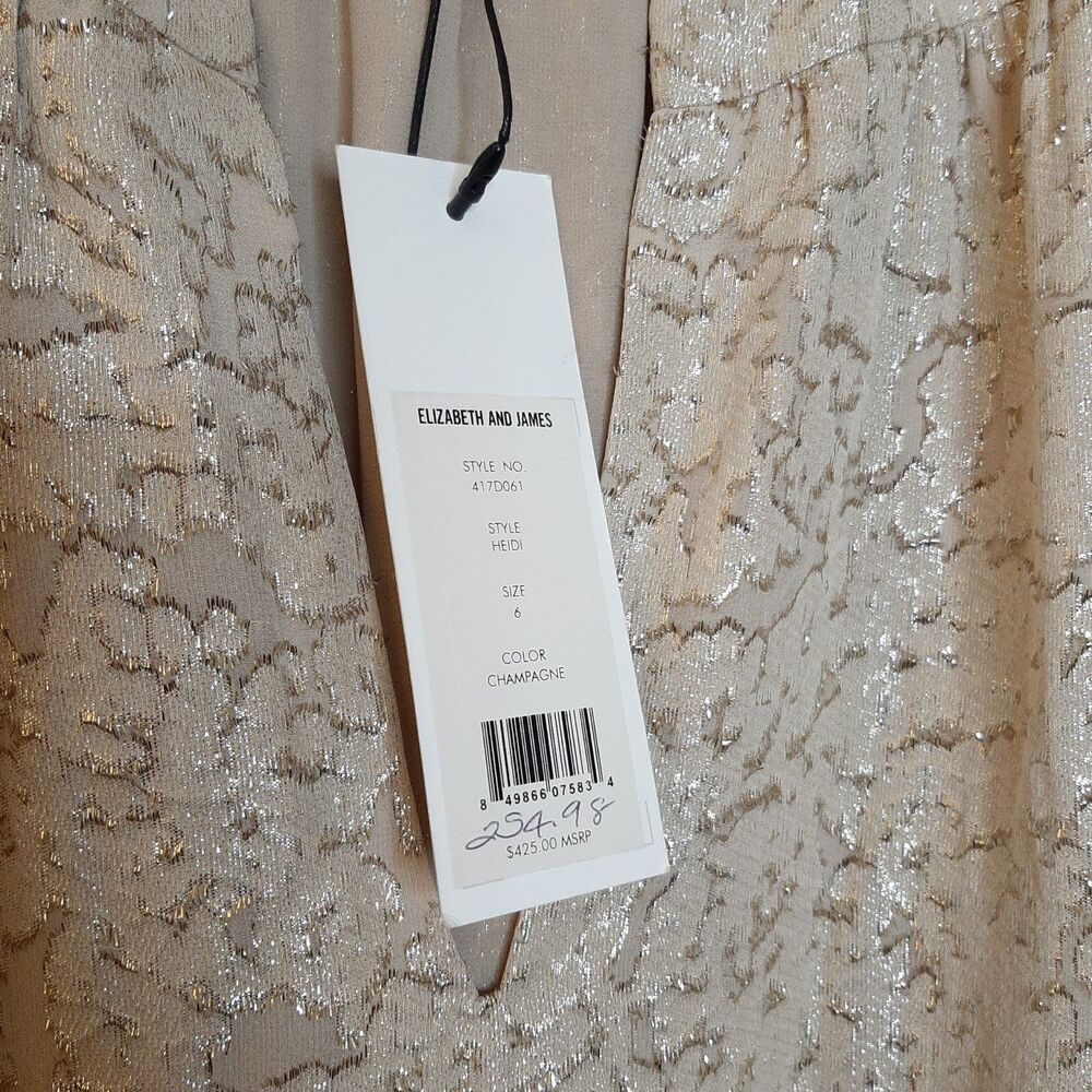 NEW Elizabeth & James Dress Beige Women Size 6 Sparkle Shift Dress LS $425 Silk - Picture 8 of 13